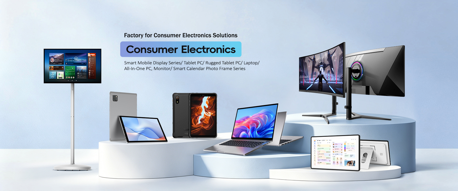Commercial display range: stand signage, tablets, laptops, all-in-one PCs, monitors and calendar frames